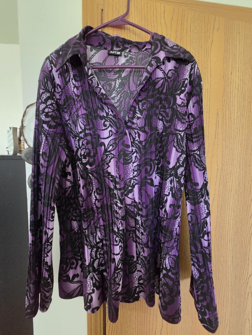 Apt. 9 Purple and Black Lace-Pattern Button Front Top